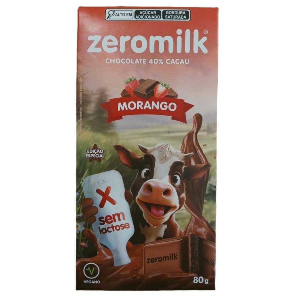CHOCOLATE 40% CACAU SABOR MORANGO 80G - ZEROMILK