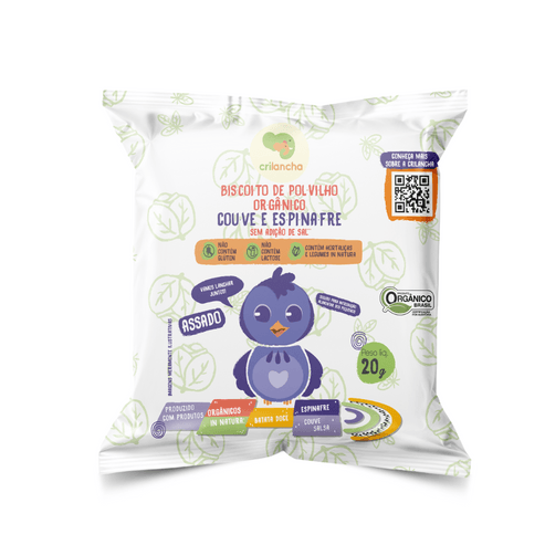 BISCOITO DE POLVILHO ORGÂNICO DE COUVE E ESPINAFRE 40G - CRILANCHA