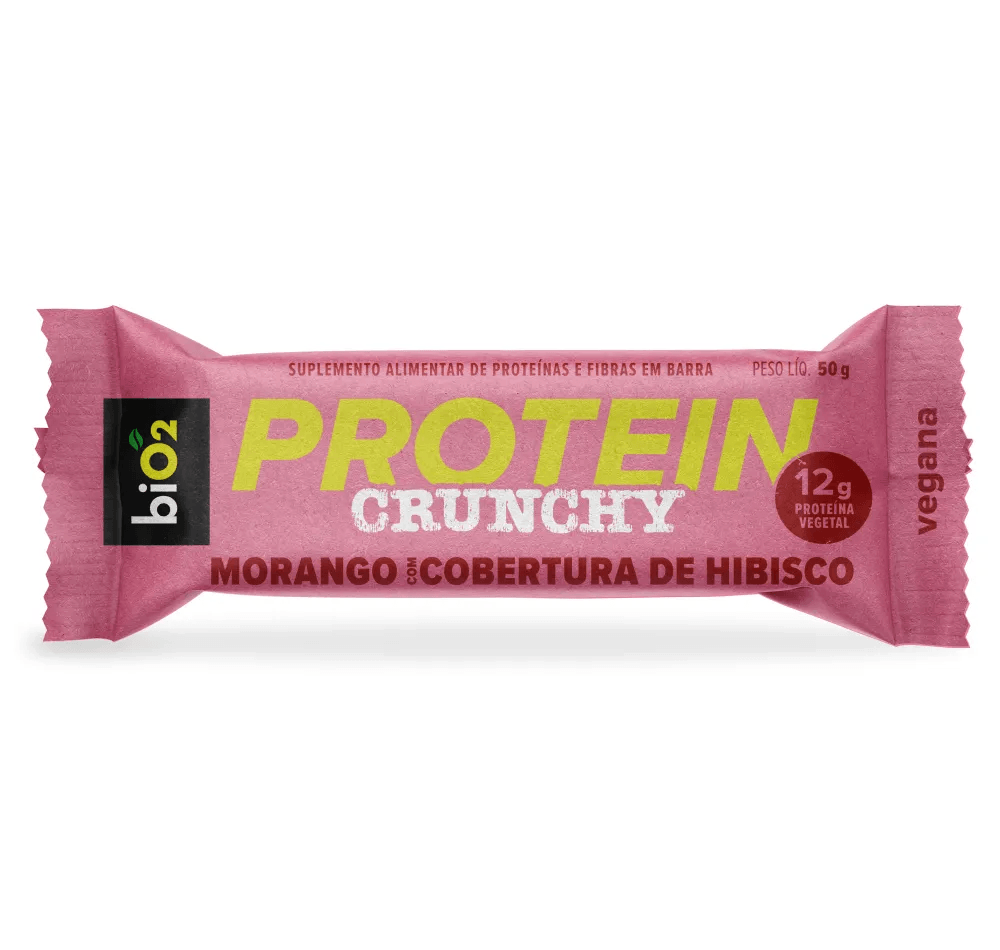BARRA PROTEIN CRUNCHY DE MORANGO COM HIBISCUS 50G - BIO2