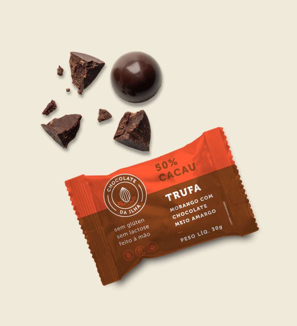 TRUFA DE CHOCOLATE 50% COM MORANGO 30G - CHOCOLATES DA ILHA
