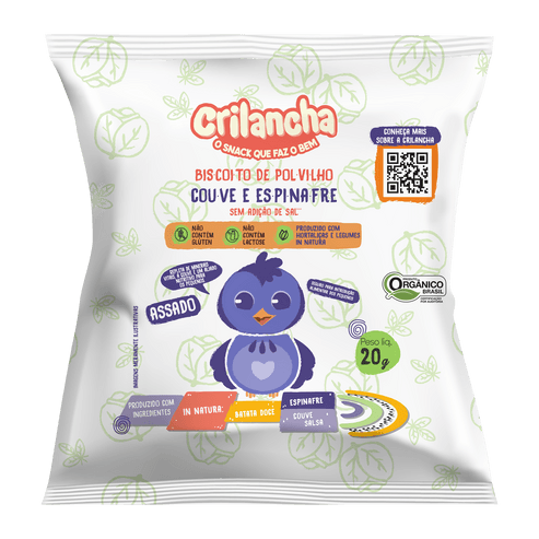 BISCOITO DE POLVILHO ORGÂNICO COUVE E ESPINAFRE 20G - CRILANCHA