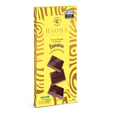 BARRA DE CHOCOLATE COM BANANA E CASTANHA 75G - HAOMA