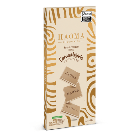 BARRA DE CHOCOLATE BRANCO CARAMELIZADO COM FLOR SAL 75G - HAOMA