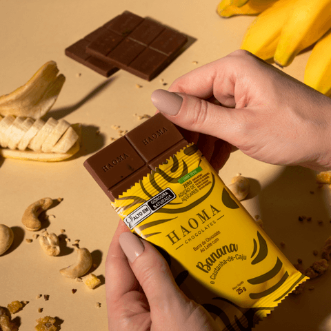 BARRA DE CHOCOLATE COM BANANA E CASTANHA 25G - HAOMA