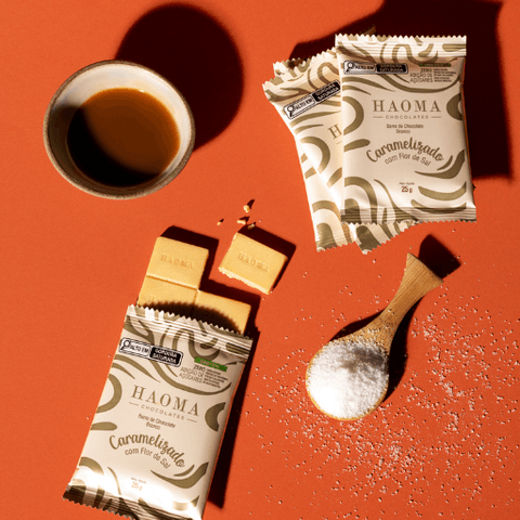 BARRA DE CHOCOLATE BRANCO CARAMELIZADO COM FLOR SAL 25G - HAOMA