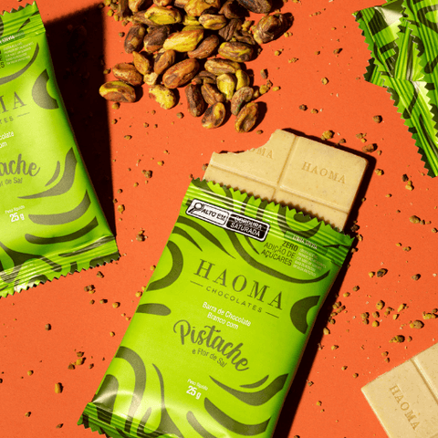 BARRA DE CHOCOLATE BRANCO COM PISTACHE E FLOR DE SAL 25G - HAOMA