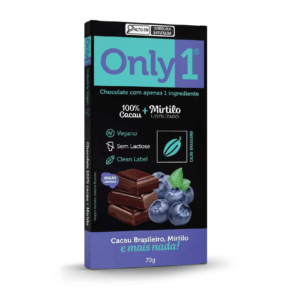 CHOCOLATE 100% CACAU E MIRTILO 70G - ONLY1