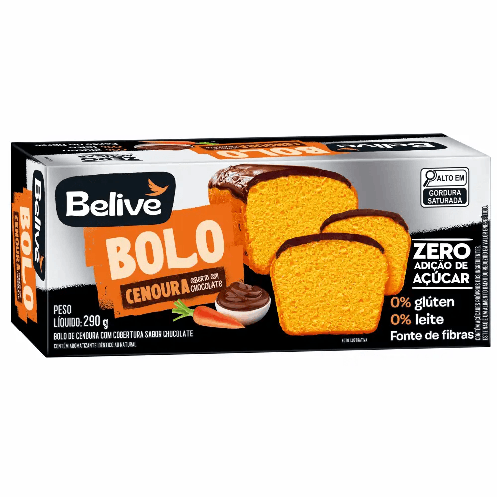 BOLO DE CENOURA COM COBERTURA CHOCOLATE ZERO 290G - BELIVE