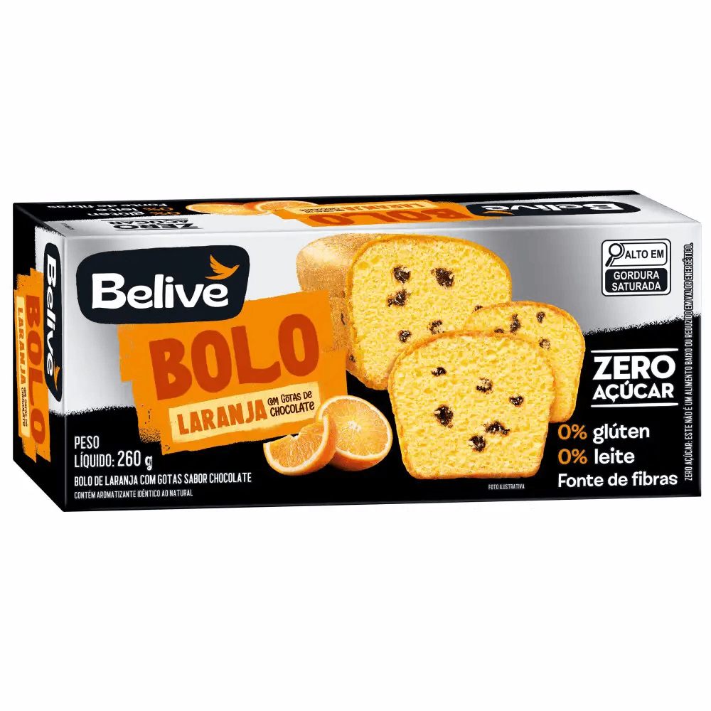 BOLO DE LARANJA COM GOTAS DE CHOCOLATE ZERO 260G - BELIVE