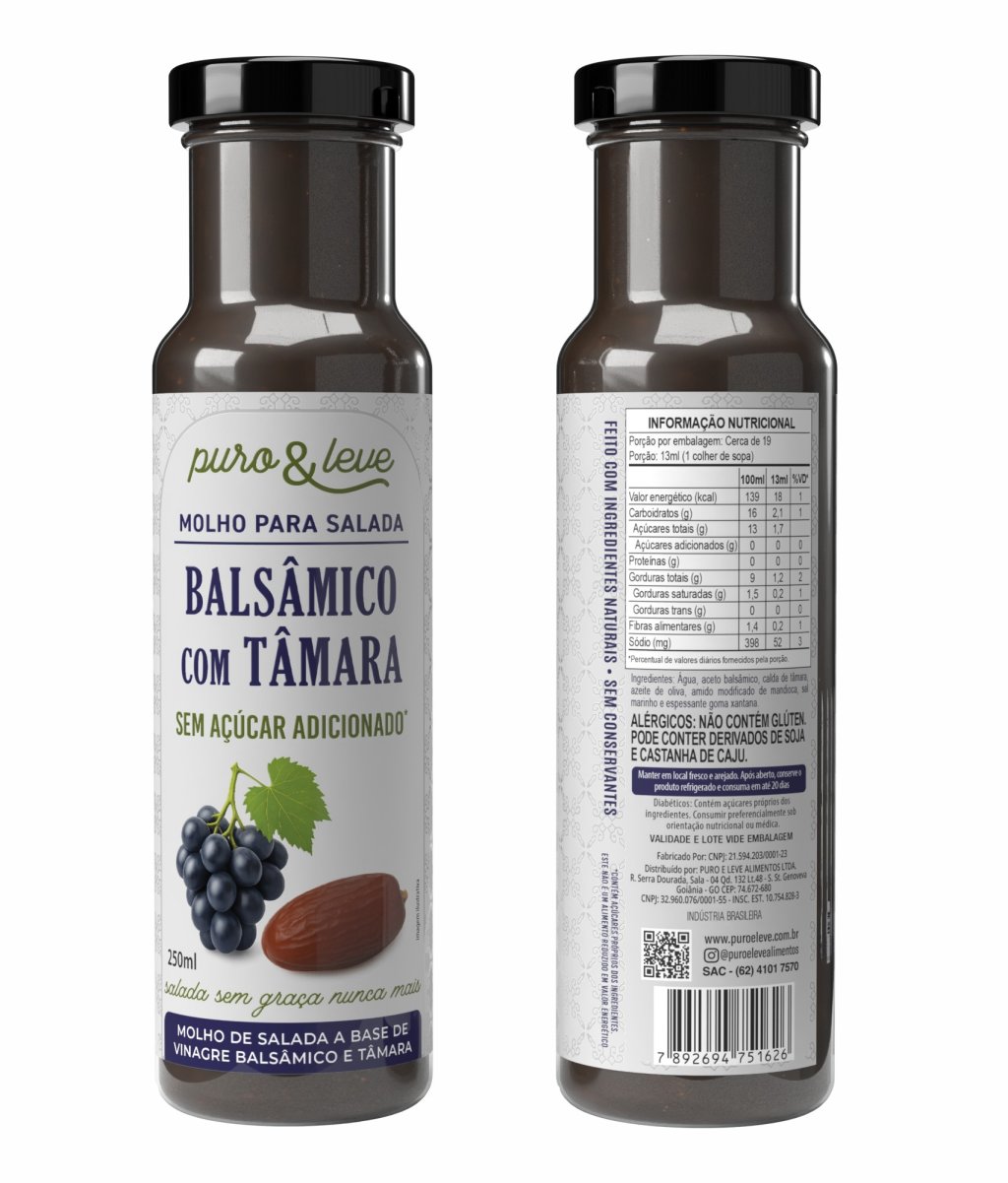 MOLHO BALSÂMICO COM TÂMARA 250ML - PURO E LEVE