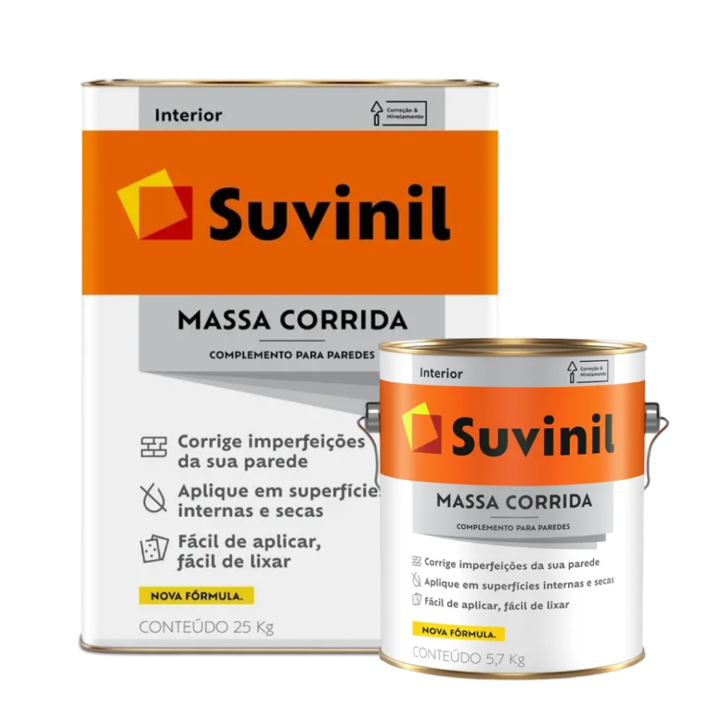 MASSA PVA CORRIDA FOSCO SUVINIL - Recomendado para nivelar e corrigir imperfeições em paredes internas antes da pintura.
