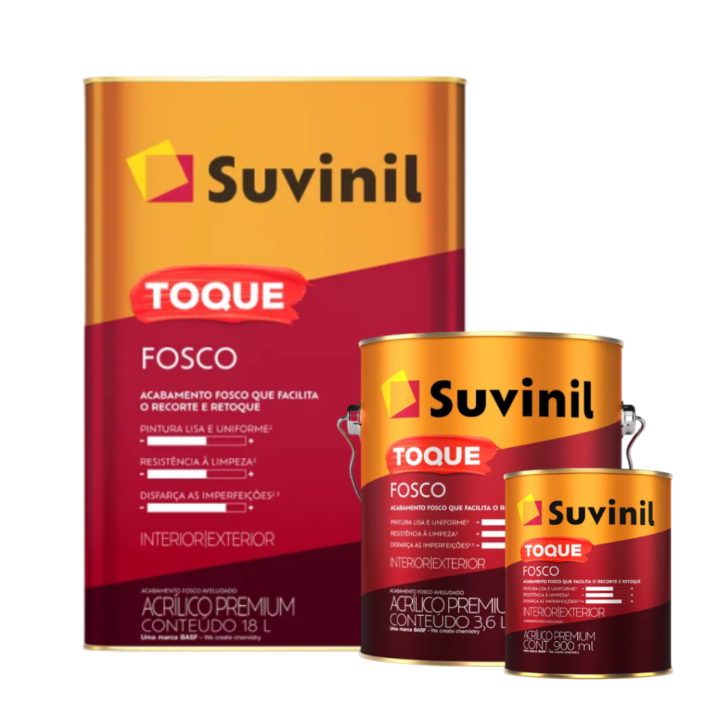 TINTA EXTERNA TOQUE FOSCO AVELUDADO ACRÍLICO PREMIUM   SUVINIL - Recomendado desempenho em pintura lisa e uniforme, resistência à limpeza e disfarce de imperfeições