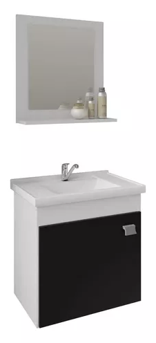 ARMÁRIO ÍRIS BRANCO COM PRETO E ESPELHO 44CM MGM