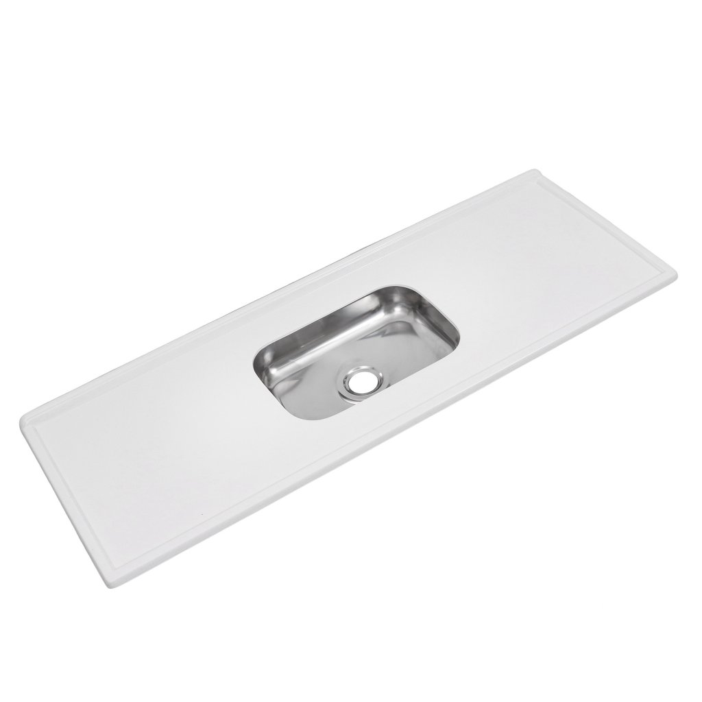 PIA 120X54CM INOX E MÁRMORE SINTÉTICO PI124BR BRANCO DECORALITA