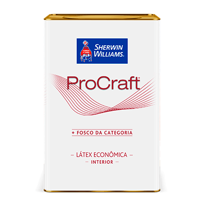 TINTA INTERNA PROCRAFT 18L FOSCO SHERWIN - Recomendado para pintura econômica de superfícies internas, proporcionando bom rendimento, fácil aplicação e acabamento fosco uniforme.
