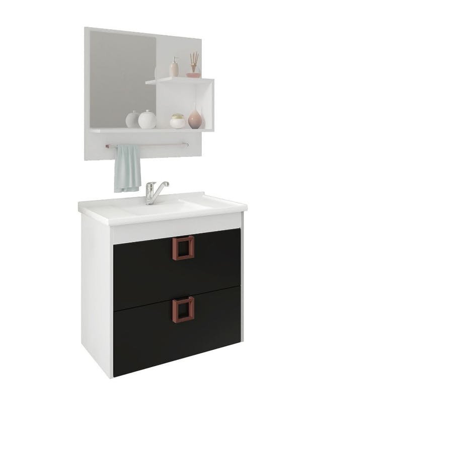 ARMARIO LIRIO 59CM COM ESPELHEIRA BRANCO/PRETO MGM