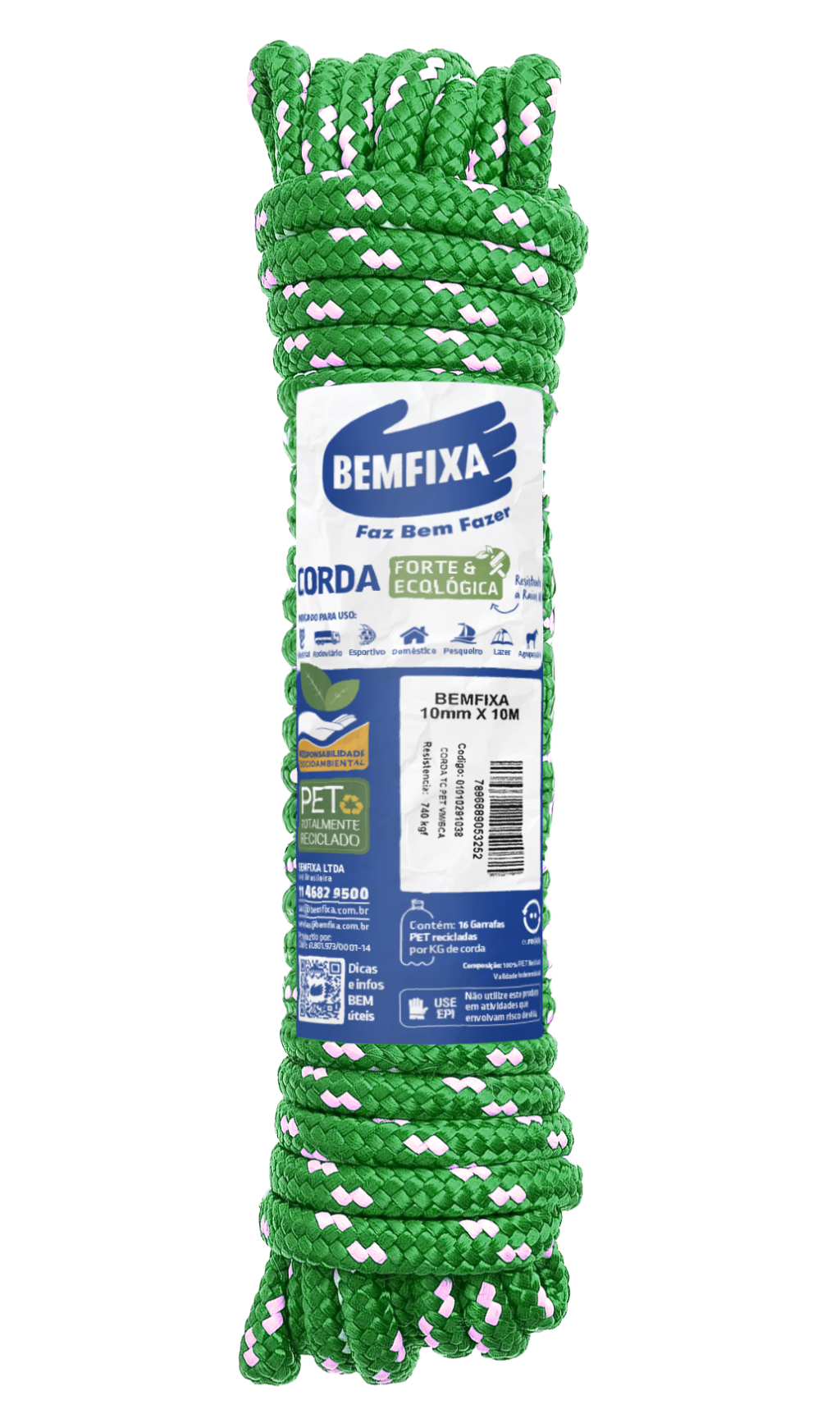 CORDA PP 06MM TRANÇADA VERDE 10M BEMFIXA