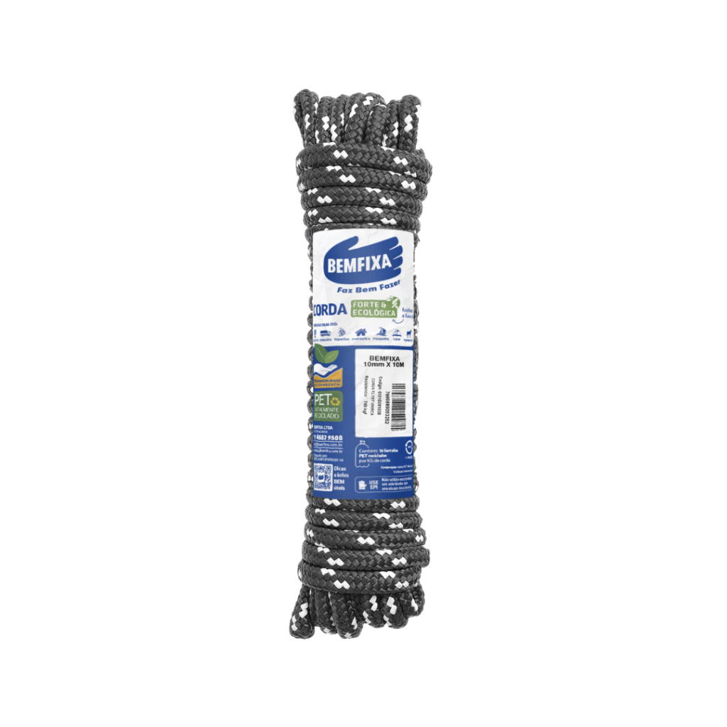 CORDA PP 12MM TRANÇADA PRETO 10M BEMFIXA