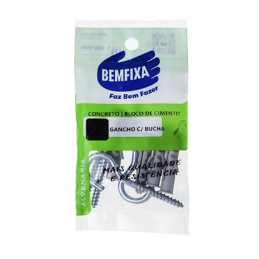 GANCHO COM BUCHA 6MM 4PC BEMFIXA