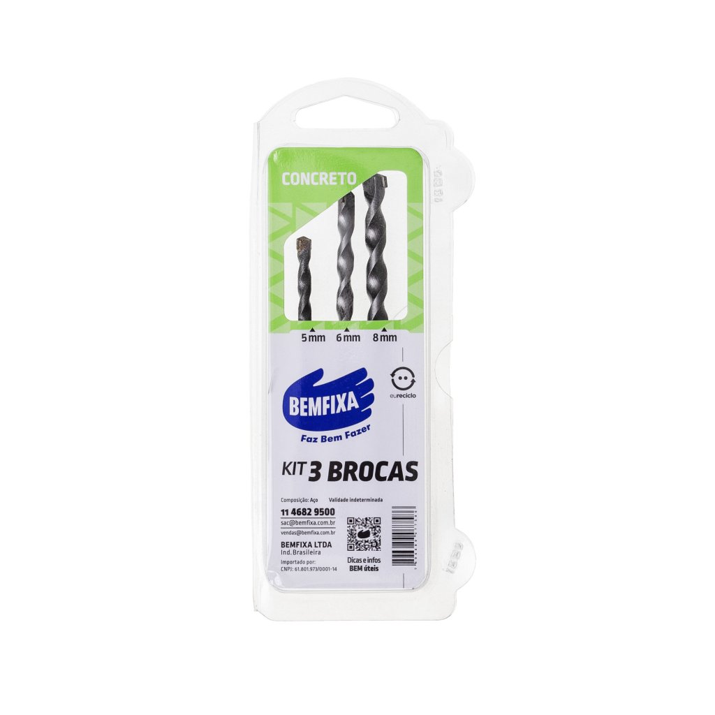 KIT BROCA CONCRETO 5-6-8MM 3PC BEMFIXA
