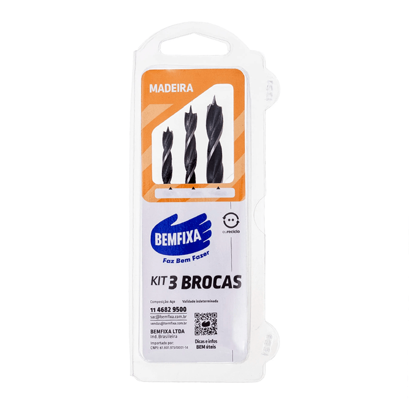 KIT BROCA MADEIRA 5-6-8MM 3PC BEMFIXA