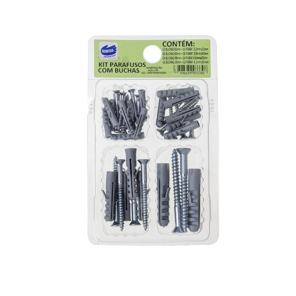 KIT PARAFUSO COM BUCHA 4 MEDIDAS 44PC BEMFIXA