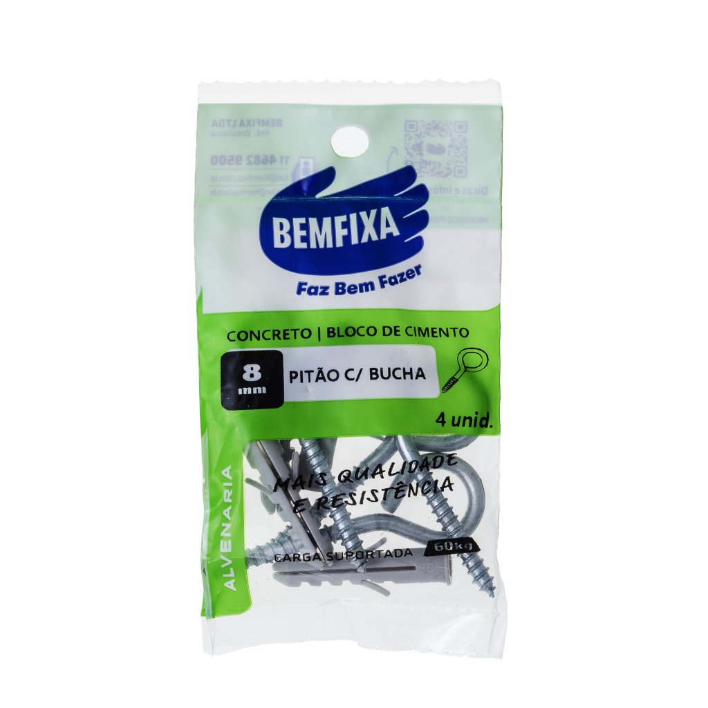 PITAO COM BUCHA 8MM 4PC BEMFIXA