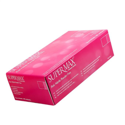 Luva Nitrilica Super Max Pink - Cx c/ 100 Un