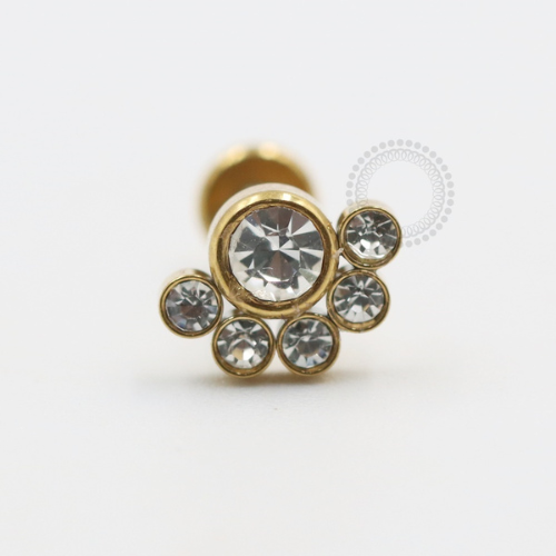 PVD79 Labret Aço PVD Gold - Zircônia Cristal