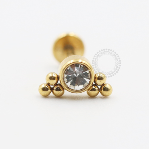 PVD80 Labret Aço PVD Gold - Strass Cristal 