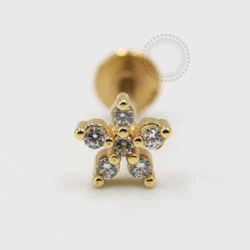 PVD93 Labret Aço PVD Gold - Zircônia Cristal 