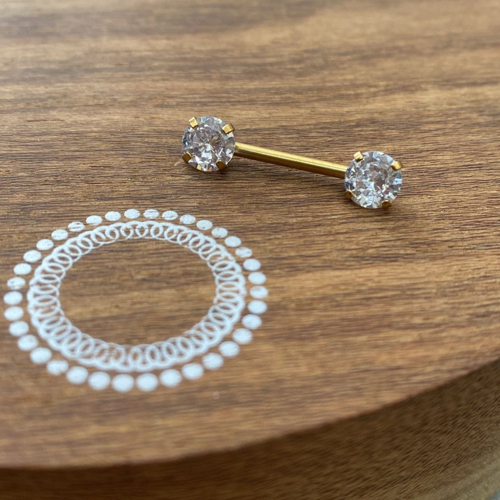 PD0011GO Nipple Push Pin Aço PVD Gold - Zircônia Cristal