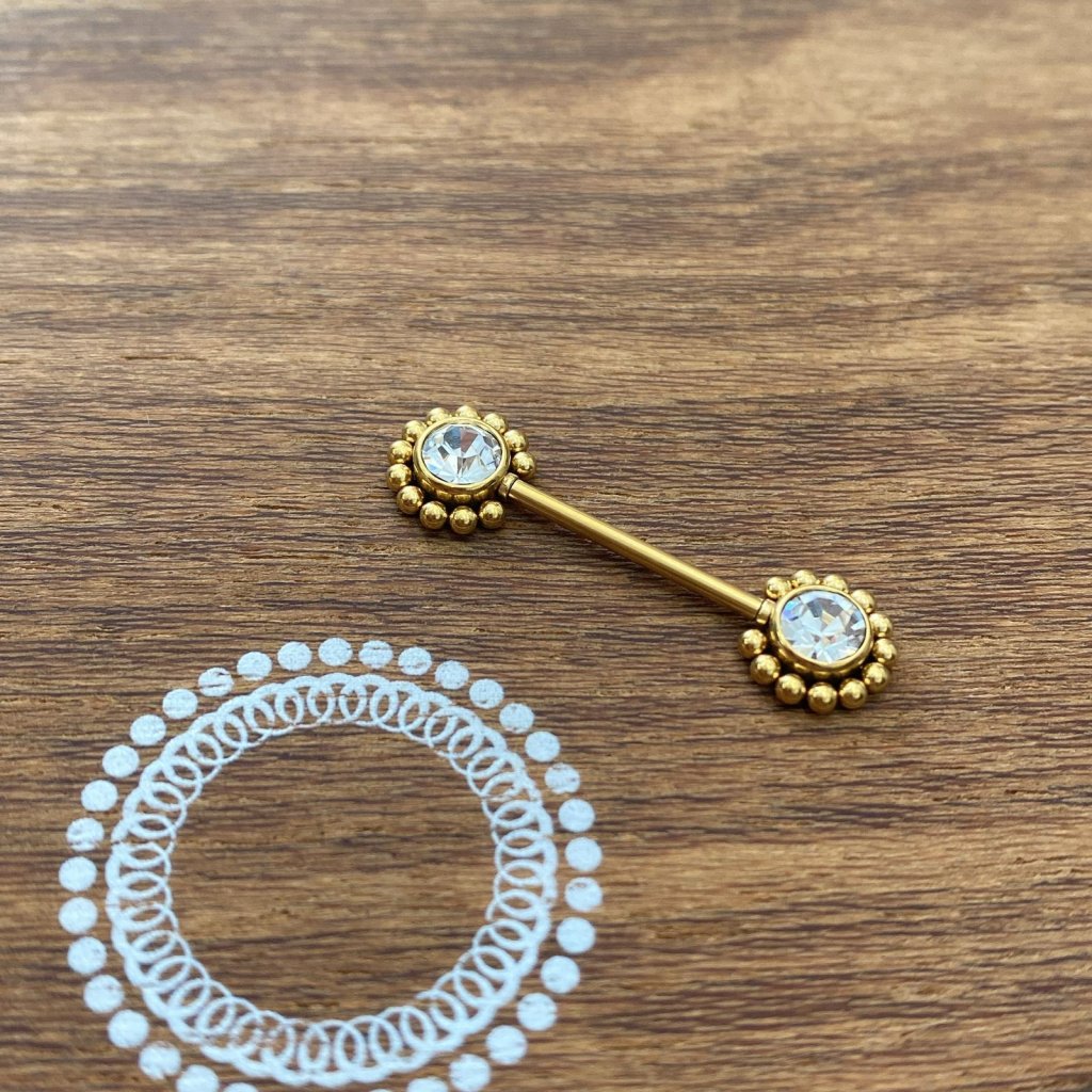 PC0013GO Nipple Aço PVD Gold - Zircônia Cristal