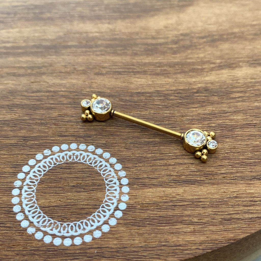 PD0015GO Nipple Aço PVD Gold - Zircônia Cristal