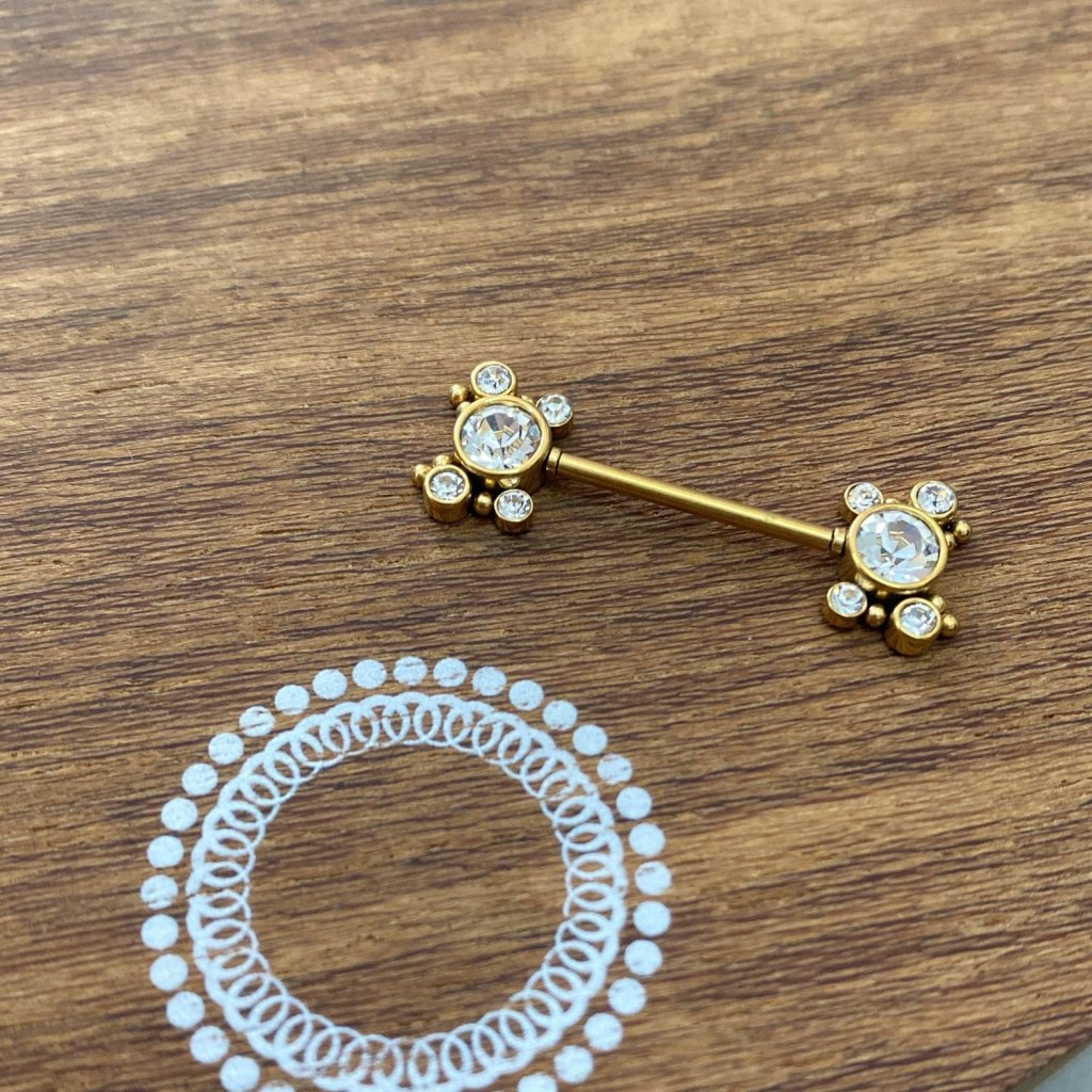 PD0016GO Nipple Aço PVD Gold - Zircônia Cristal