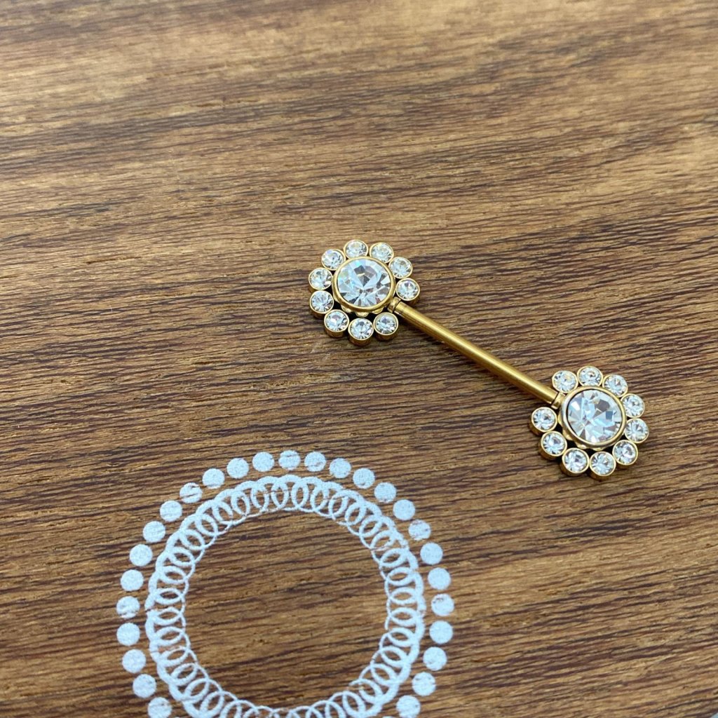 PD0017GO Nipple Aço PVD Gold - Zircônia Cristal