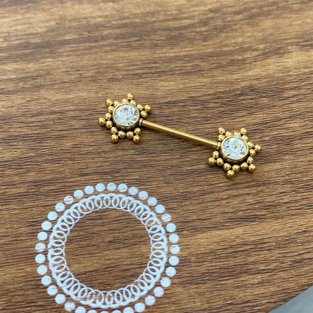 PD0019PO Nipple Aço PVD Gold - Zircônia Cristal