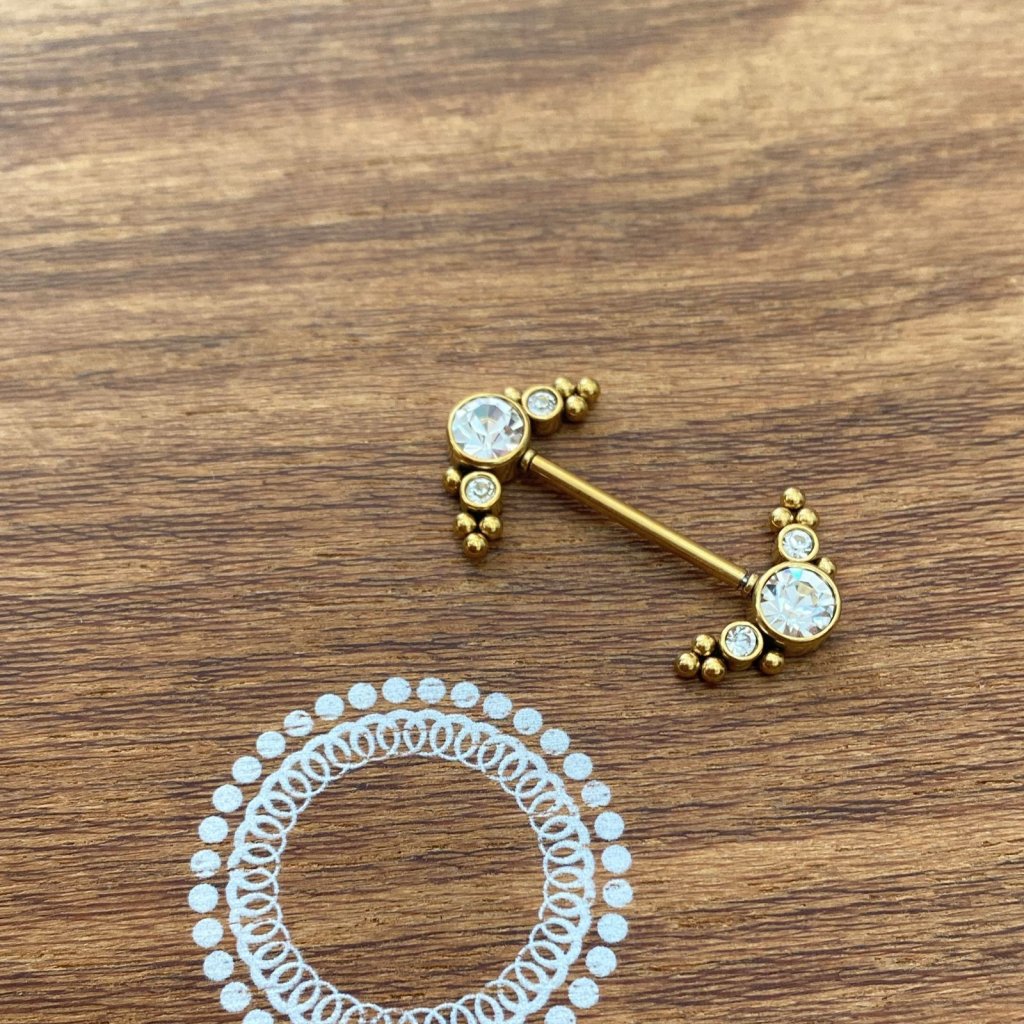 PD0024GO Nipple Aço PVD Gold - Zircônia Cristal