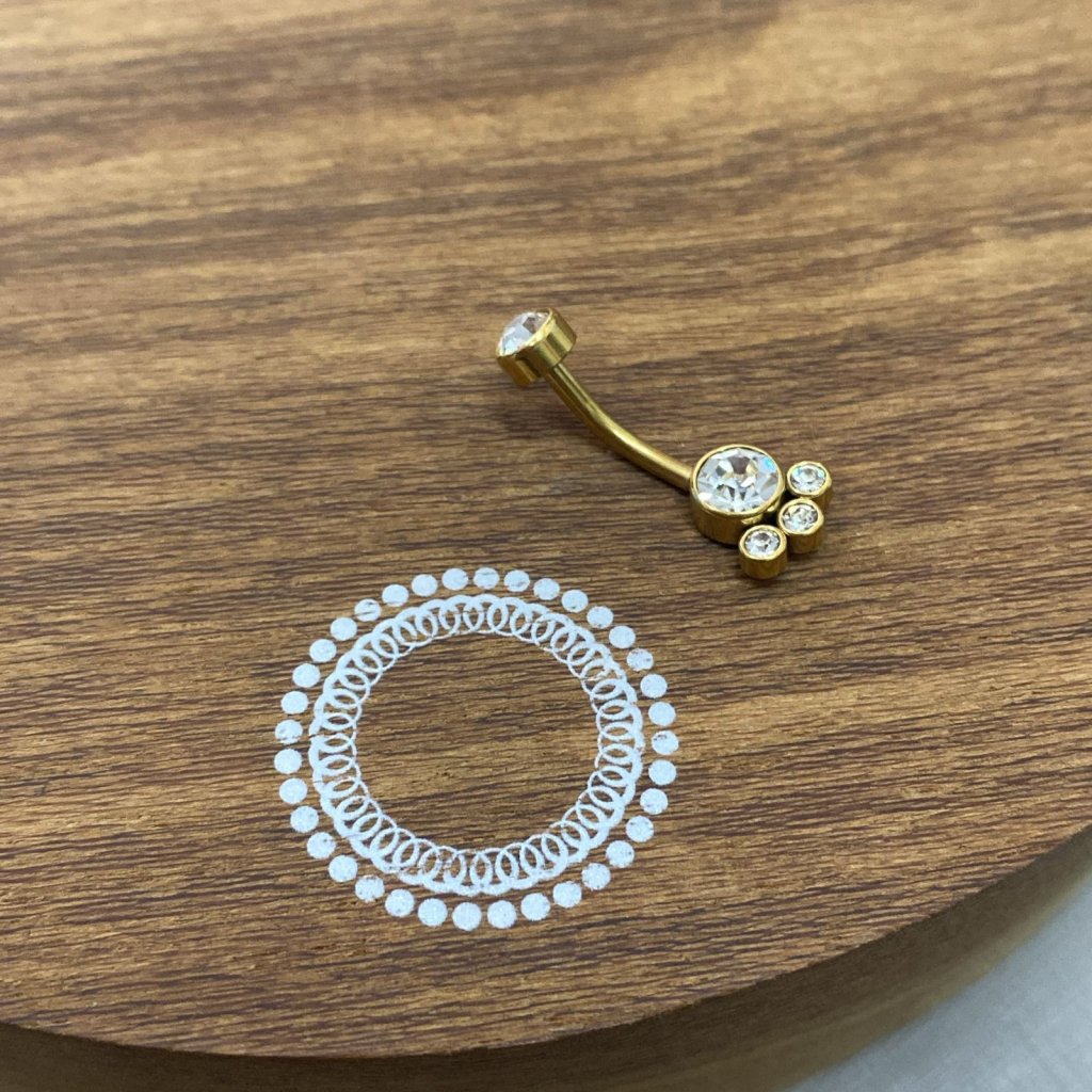 PH0013GO Navel Aço PVD Gold - Zircônia Cristal