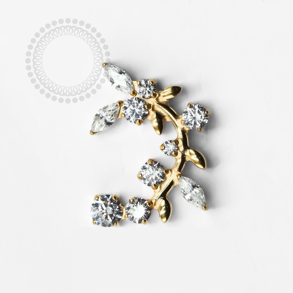 TN1230 Topo Titanio PVD Gold - Ramo De Folhas
