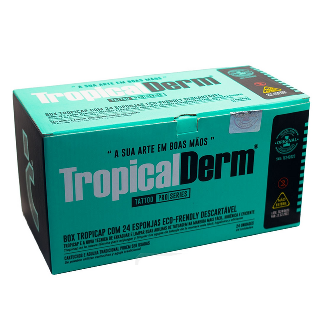 Esponja box Tropicap Tropicalderm Tattoo - 24 un (Esponja para limpeza de agulhas de tatuagem)