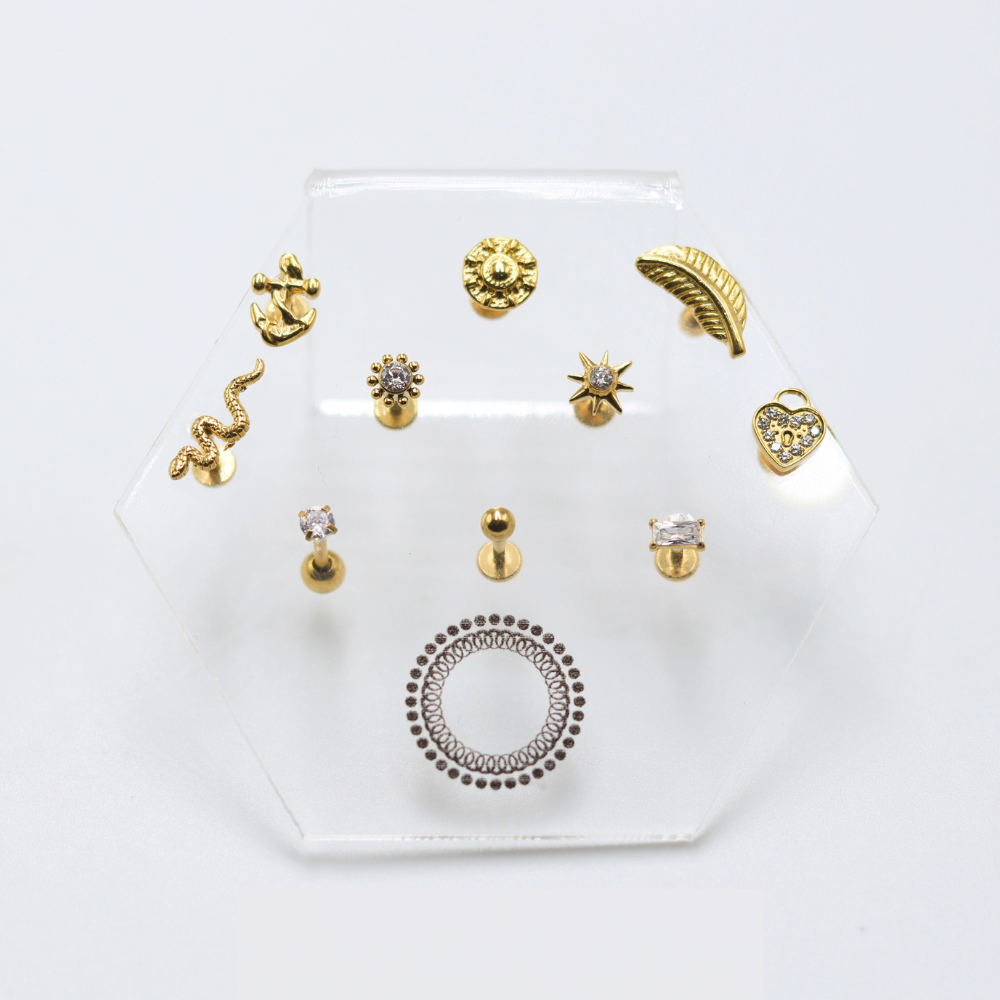 KIT08 C/Expositor Acrílico - Aço PVD Gold