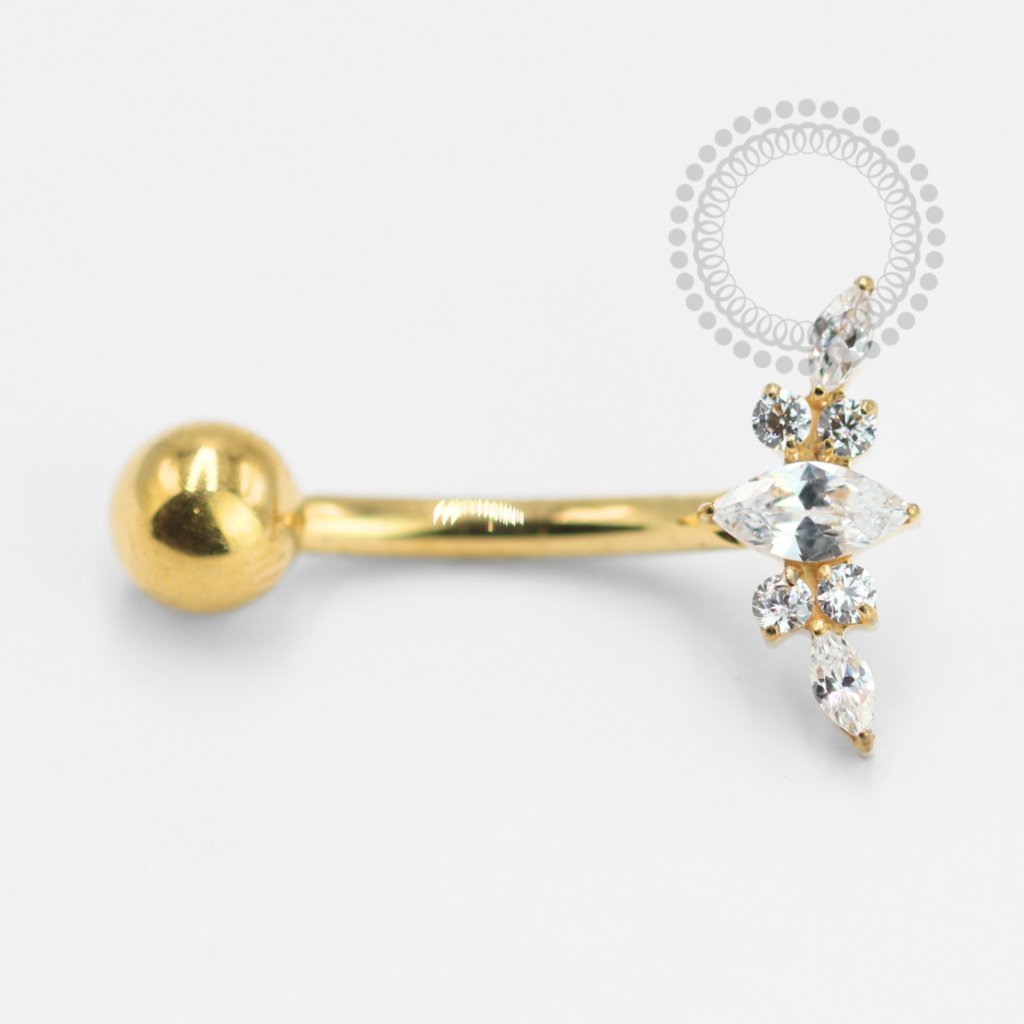 TN1492 Navel Titânio PVD Gold - Zircônia Cristal