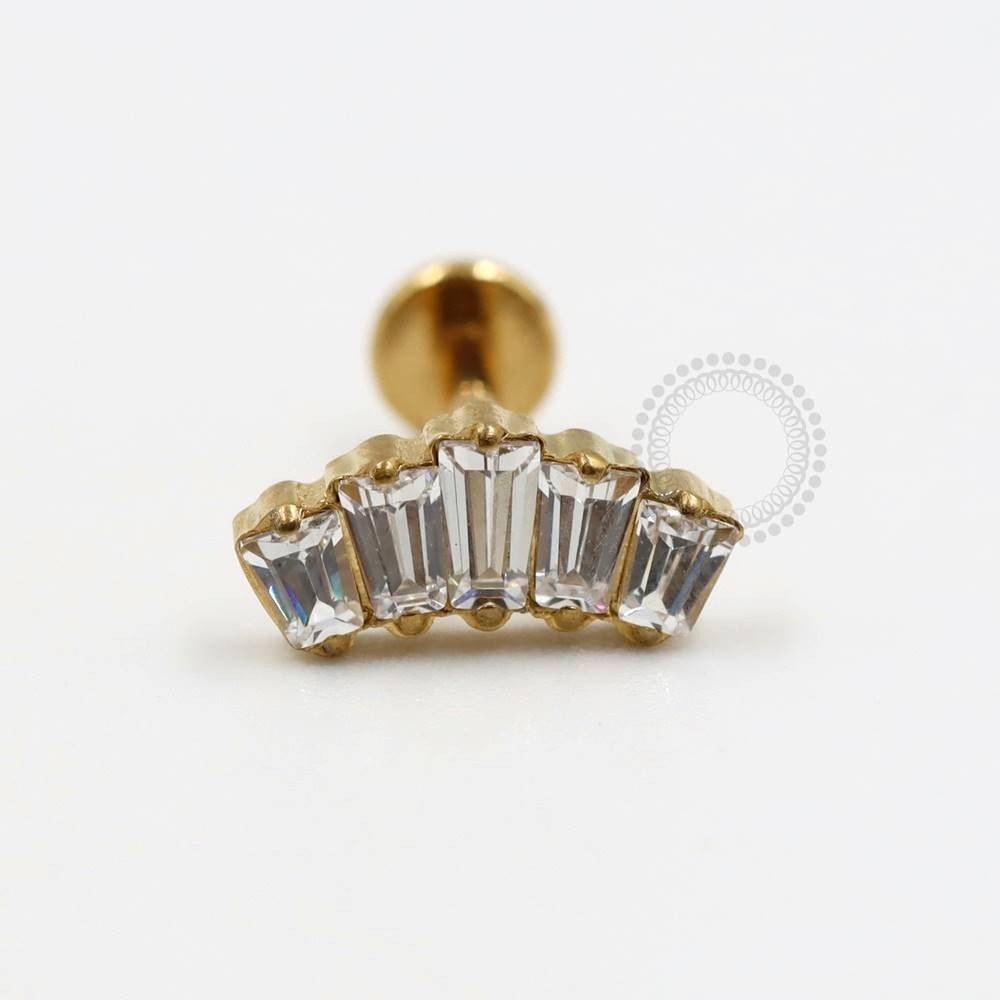 TN216 Labret Titânio PVD Gold - Zircônia Cúbica Rainbow