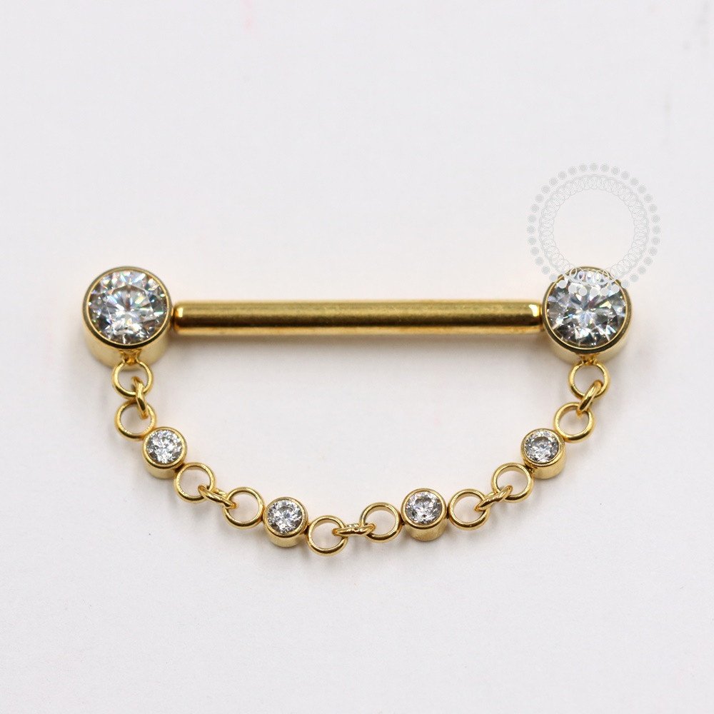 TN1119 Nipple Titânio PVD Gold - Zircônia Cristal
