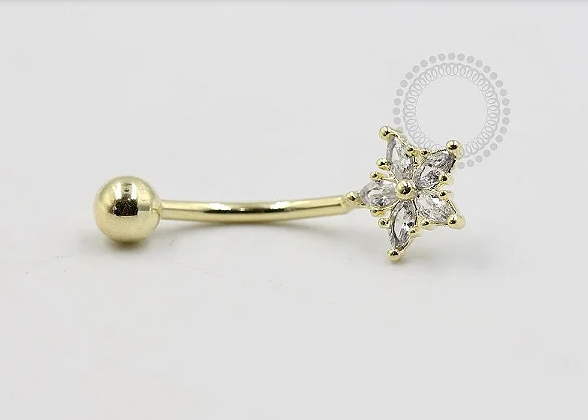 BN18 Navel Flor Zirconia - Banho Ouro