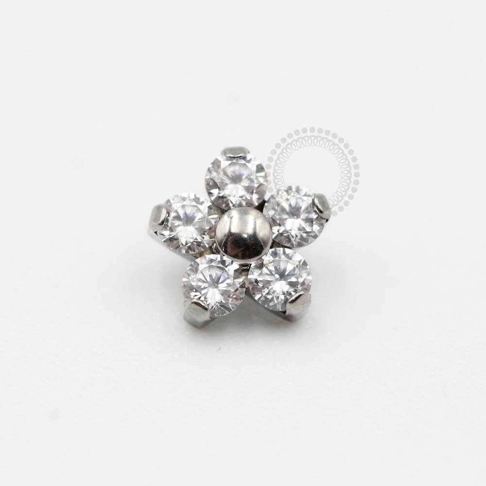 Topo Flor CZ Miolo Titanio Cristal - TN278