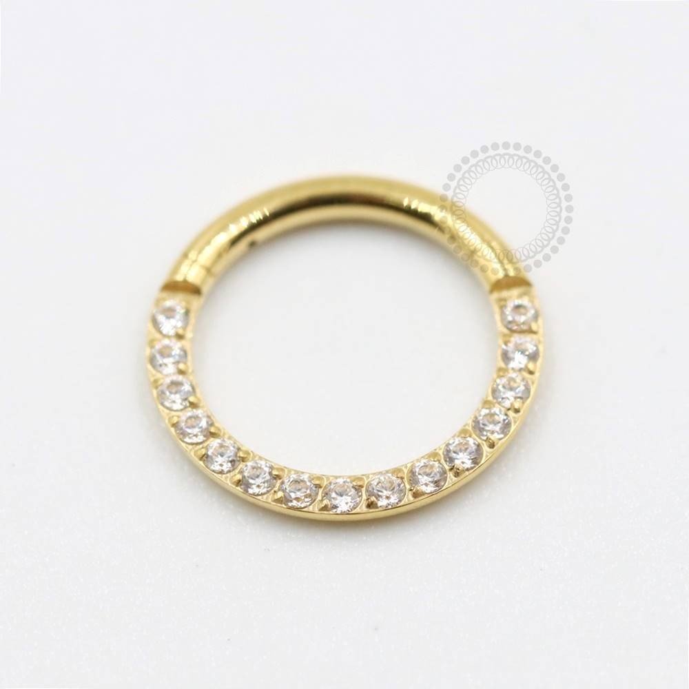 Argola Craveja Titanio PVD Gold Espessura 1.2mm   Zirconia Cubica