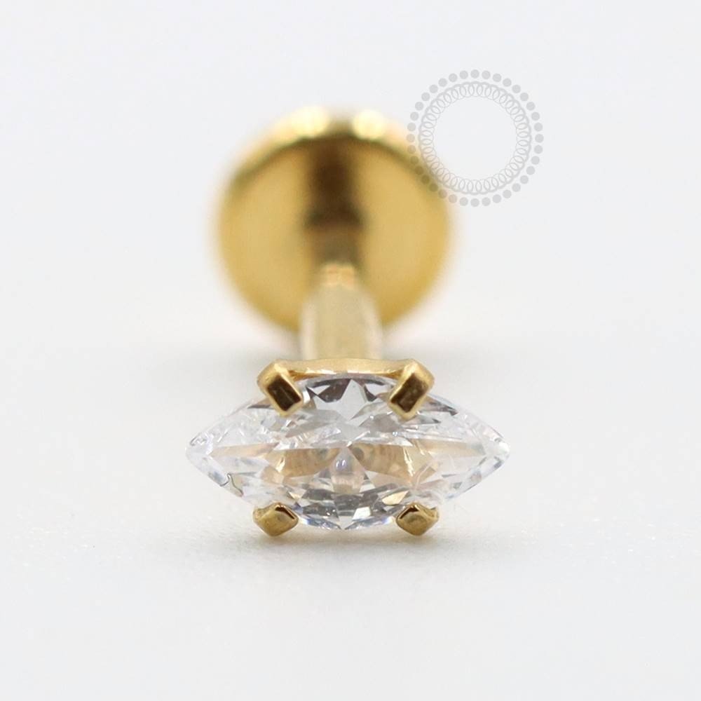 PVD98 Labret Pedra Navete Zirconia Aço Gold 