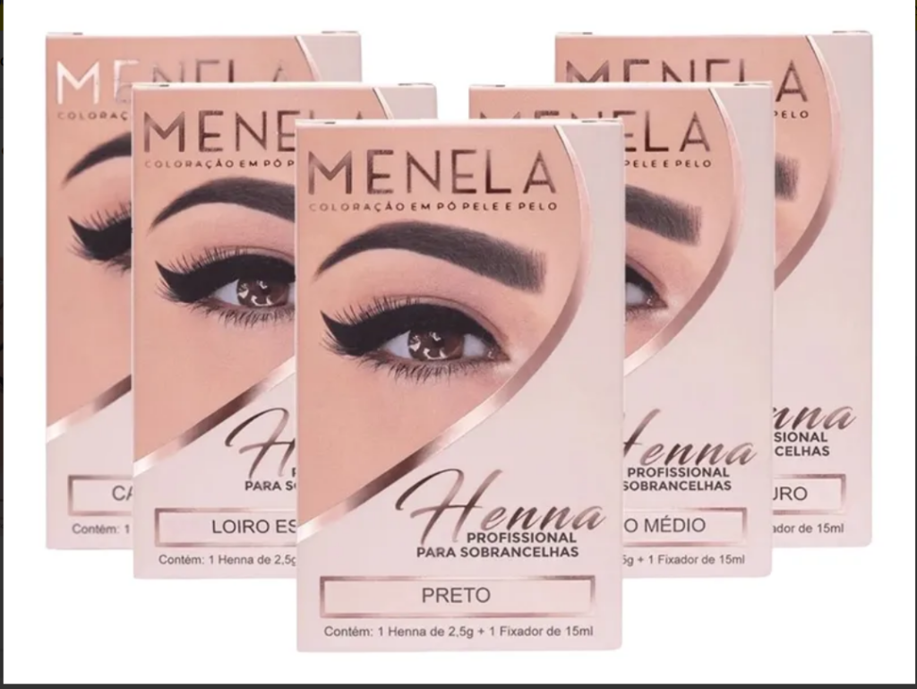 Kit Henna Sobrancelhas Menela Cores + Fixador Vegano  Olhos